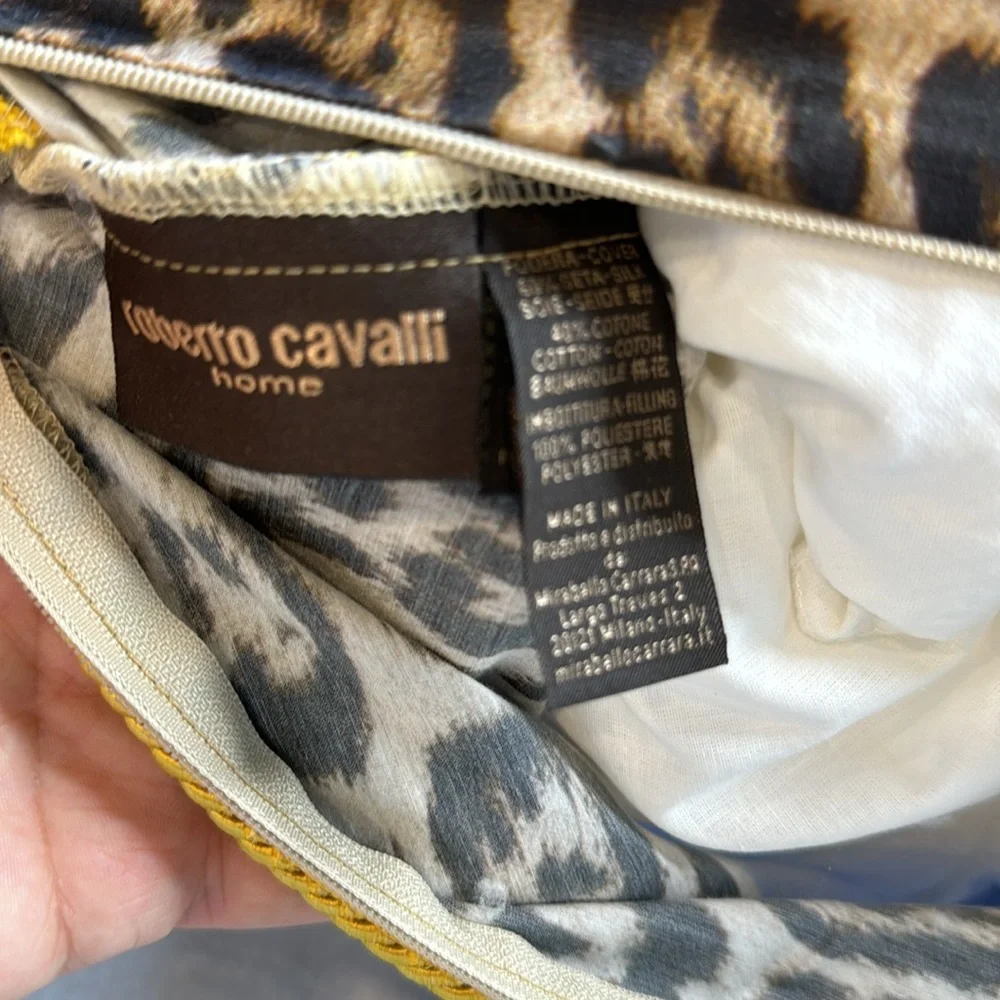 ROBERTO CAVALLI NWT NEW TAG XLARGE BLUE GOLD BLACK LEOPARD ACCENT THROW PILLOW - Picture 12 of 15